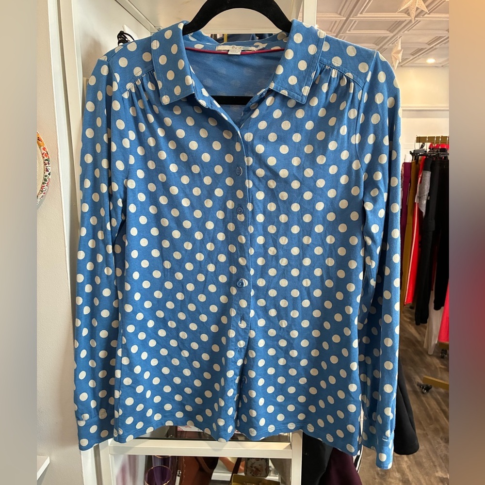 Boden French Blue Abstract Dot Sienna Cotton Button-Down Size 6